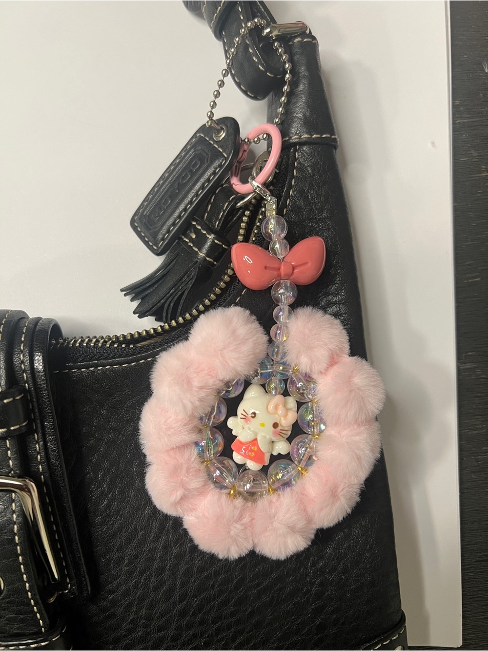 Cute Pink Hello Kitty Pom Keychain for Kids